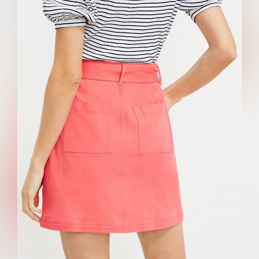 NWT Loft Utility Pocket Skirt with Belt Coral Salmon Pink Size 14 - Picture 3 of 5